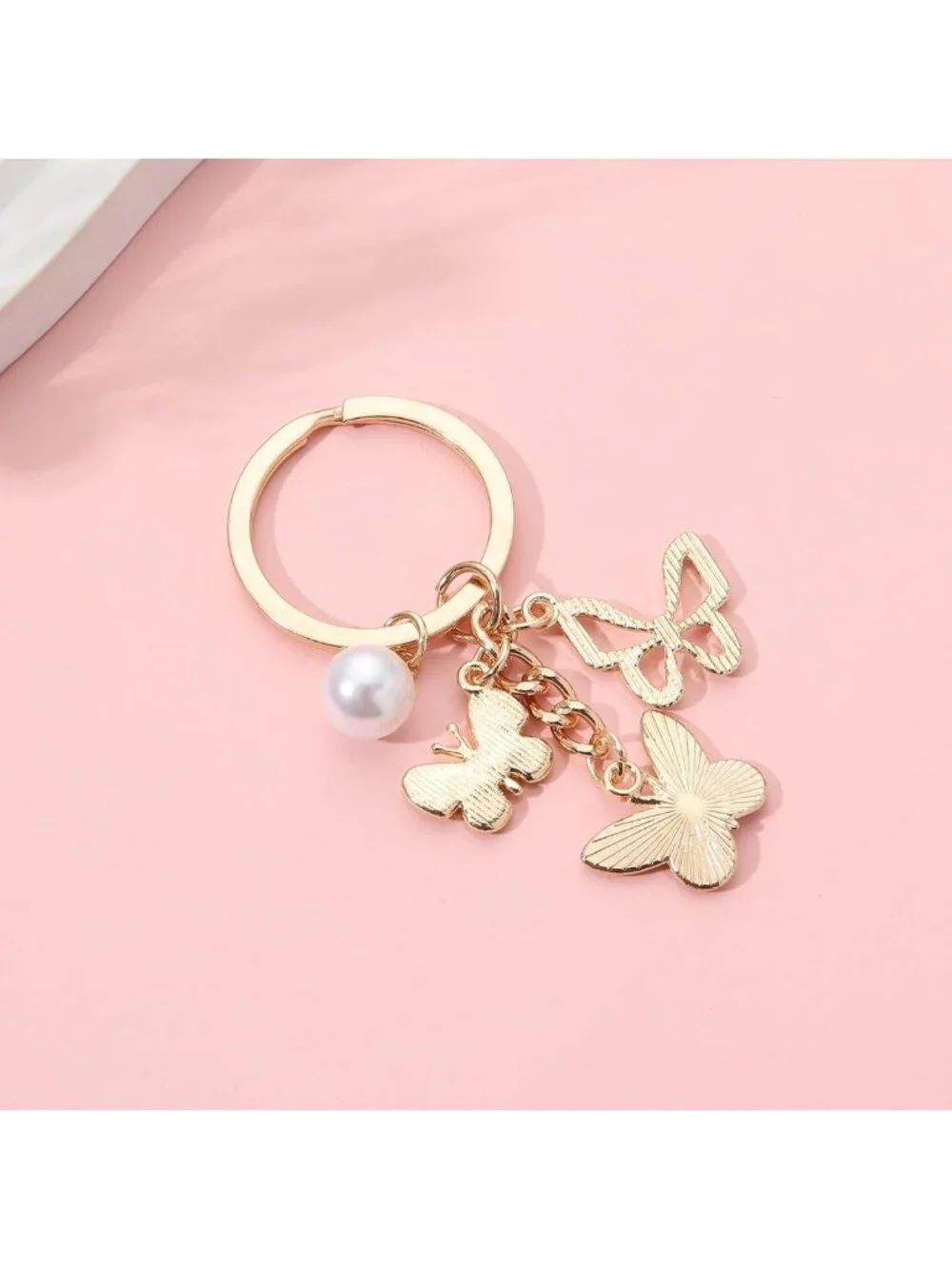 20PCS Crystal Butterfly Keychains with Pearl Charms - Cute Key Rings for Bags